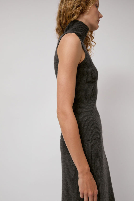 Modern Weaving Cashmere Mock Collar Rib Top in Olive Melange