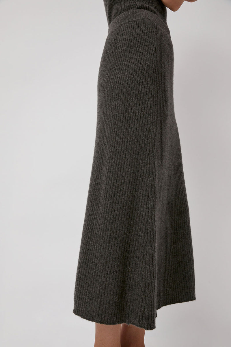 Modern Weaving Cashmere Rib Semi Circle Skirt in Olive Melange