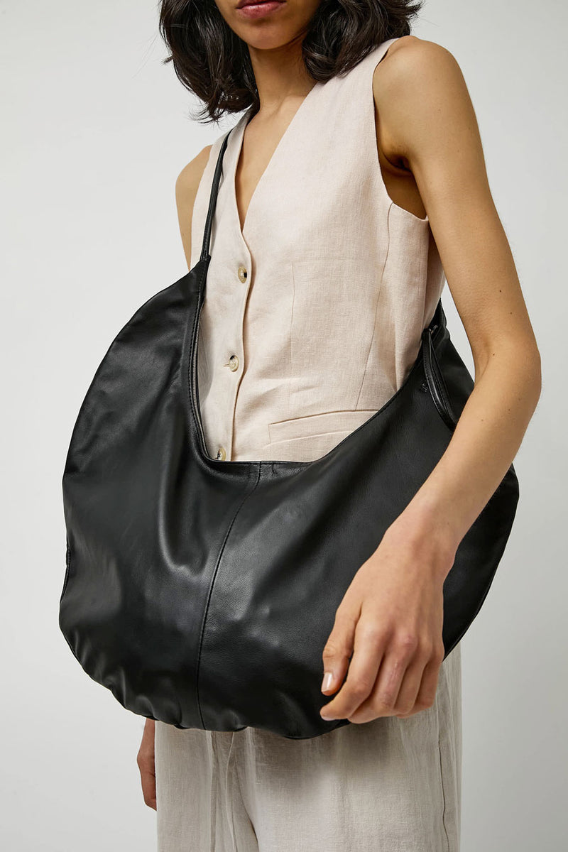 Modern Weaving Half Moon Zip Crossbody Bag in Black