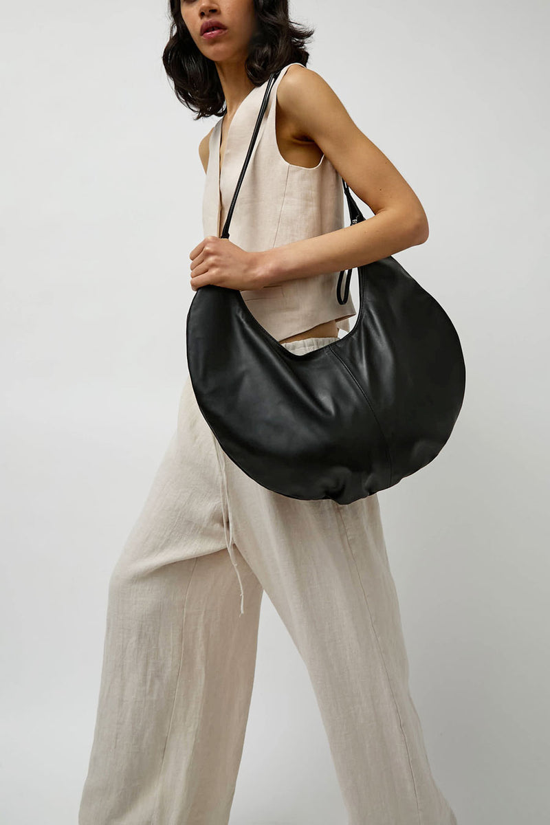 Modern Weaving Half Moon Zip Crossbody Bag in Black