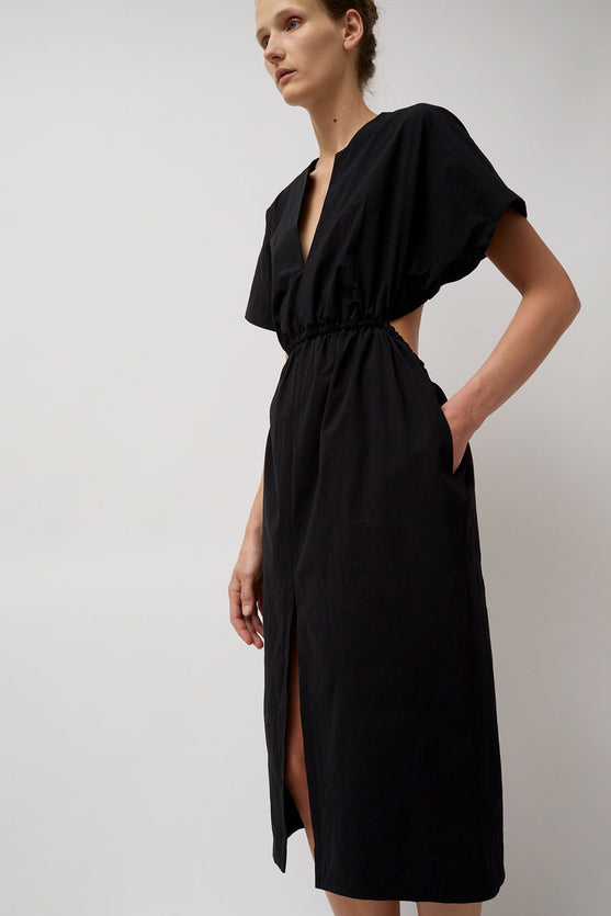 Modern Weaving Open Back Tunic Dress in Black