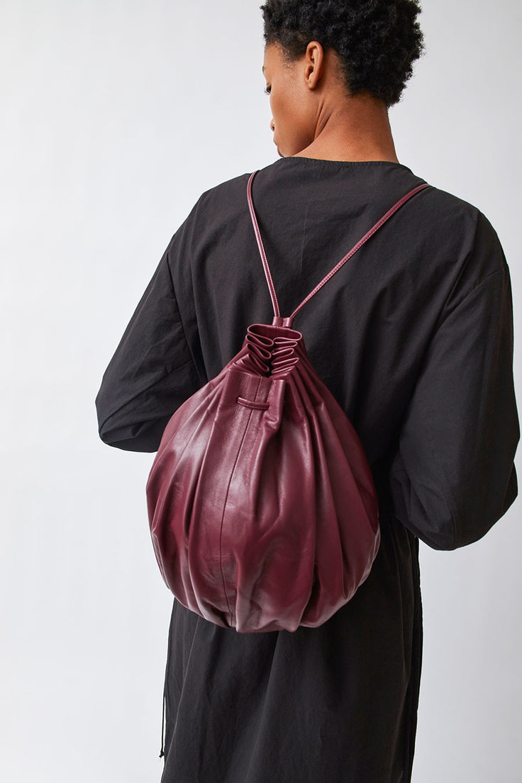 Modern Weaving Pleated Balloon Bag in Burgundy