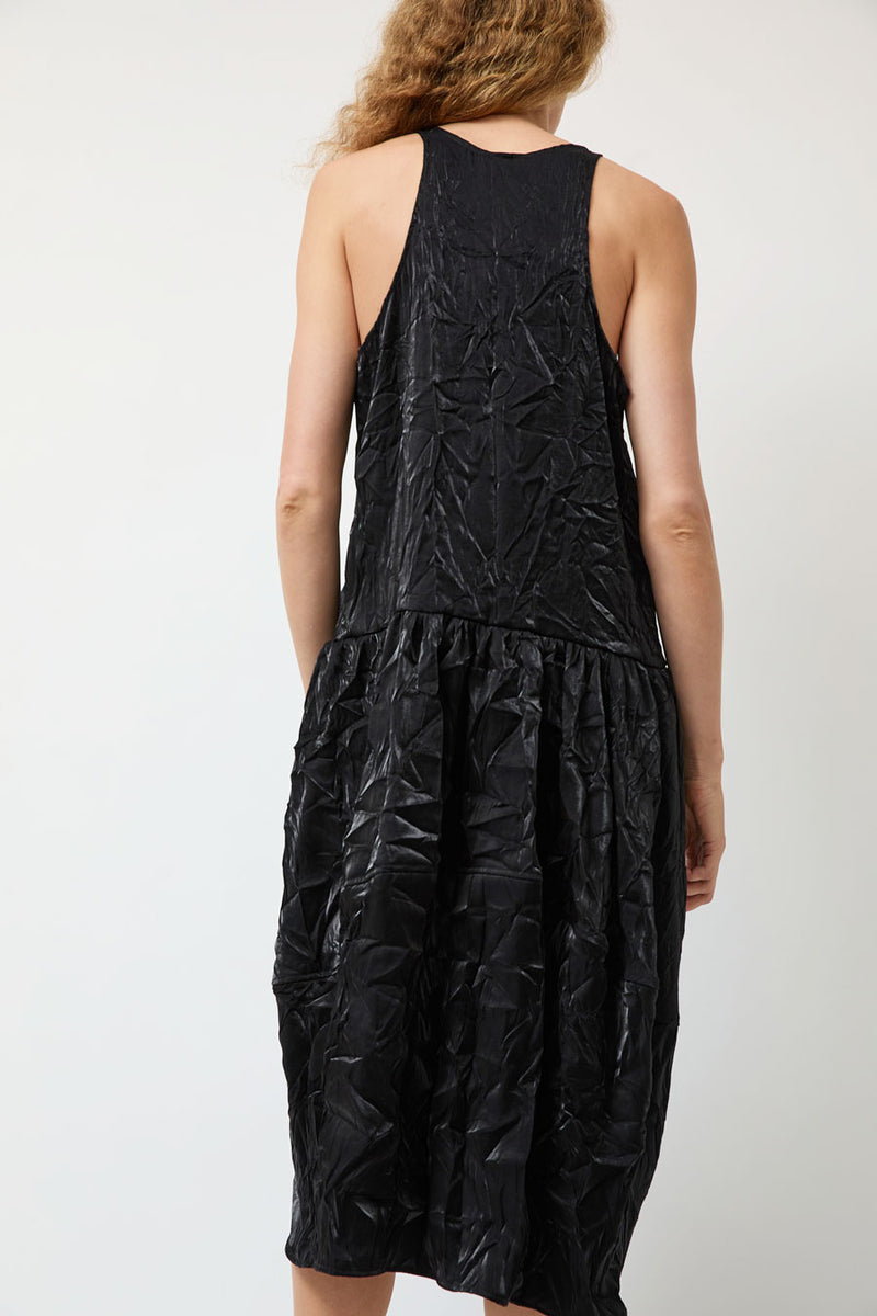 Modern Weaving Voluminous Tank Dress in Black Crinkle Habotai