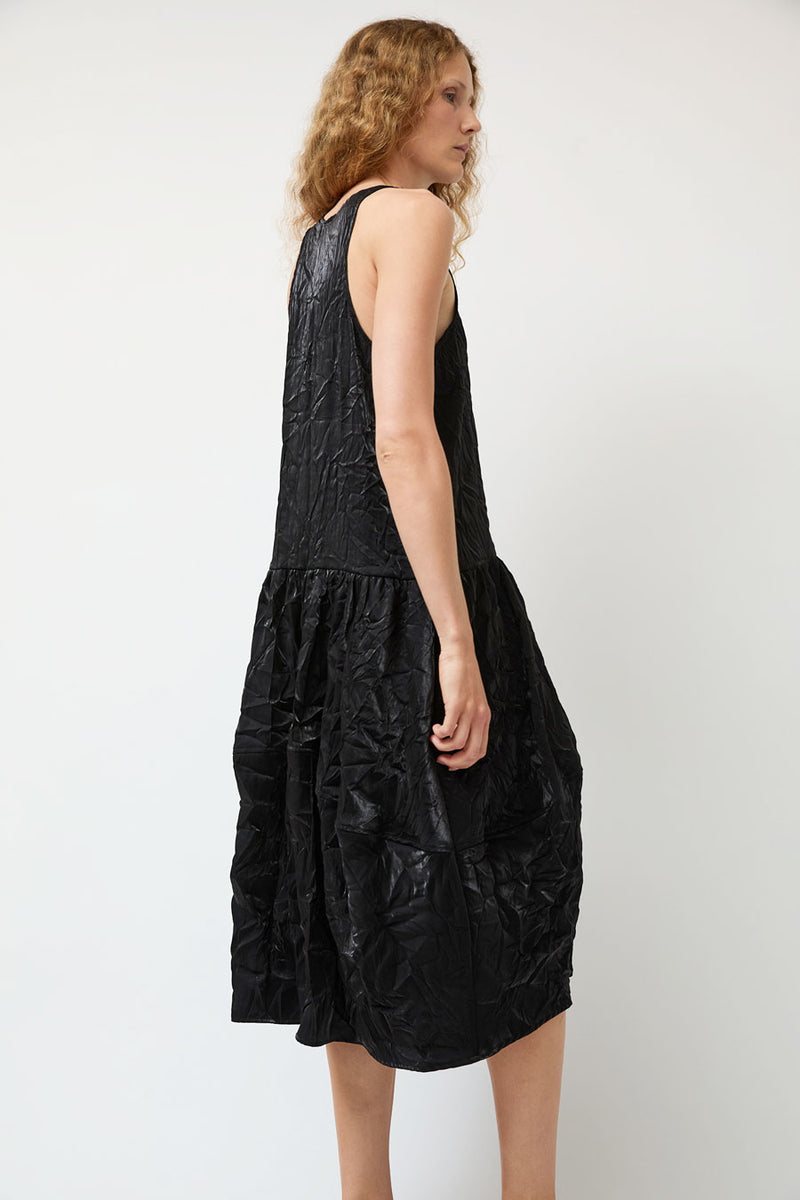 Modern Weaving Voluminous Tank Dress in Black Crinkle Habotai
