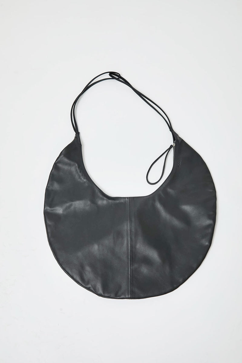 Modern Weaving Half Moon Zip Crossbody Bag in Black