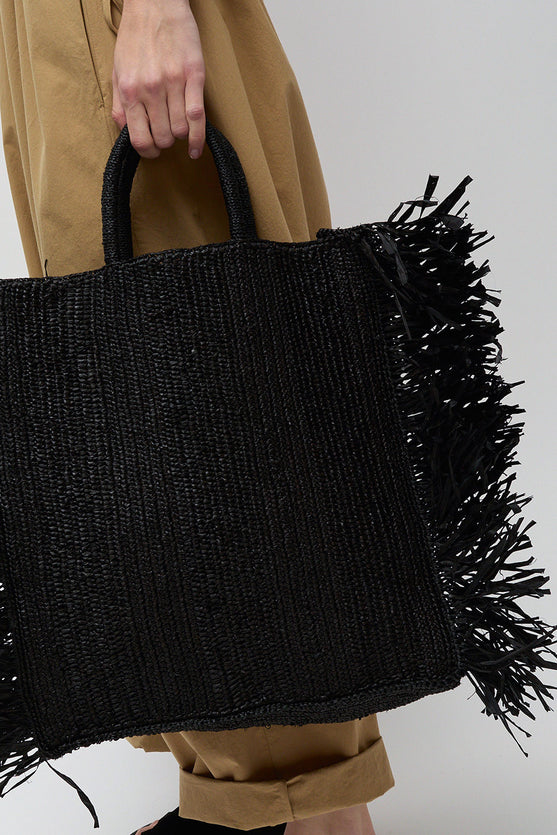 Modern Weaving Straight Fringe Square Bag in Black