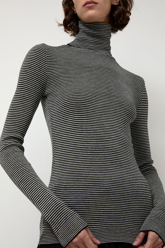 Modus Vivendi Alpha Rollneck in Espresso Fine Stripes