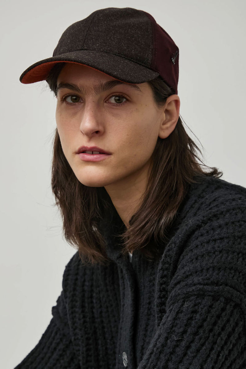 Muhlbauer Base Cap in Dark Brown Aubergine and Orange