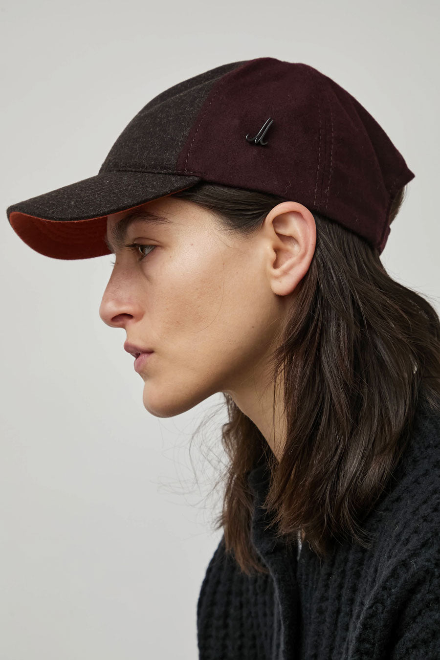 Muhlbauer Base Cap in Dark Brown Aubergine and Orange