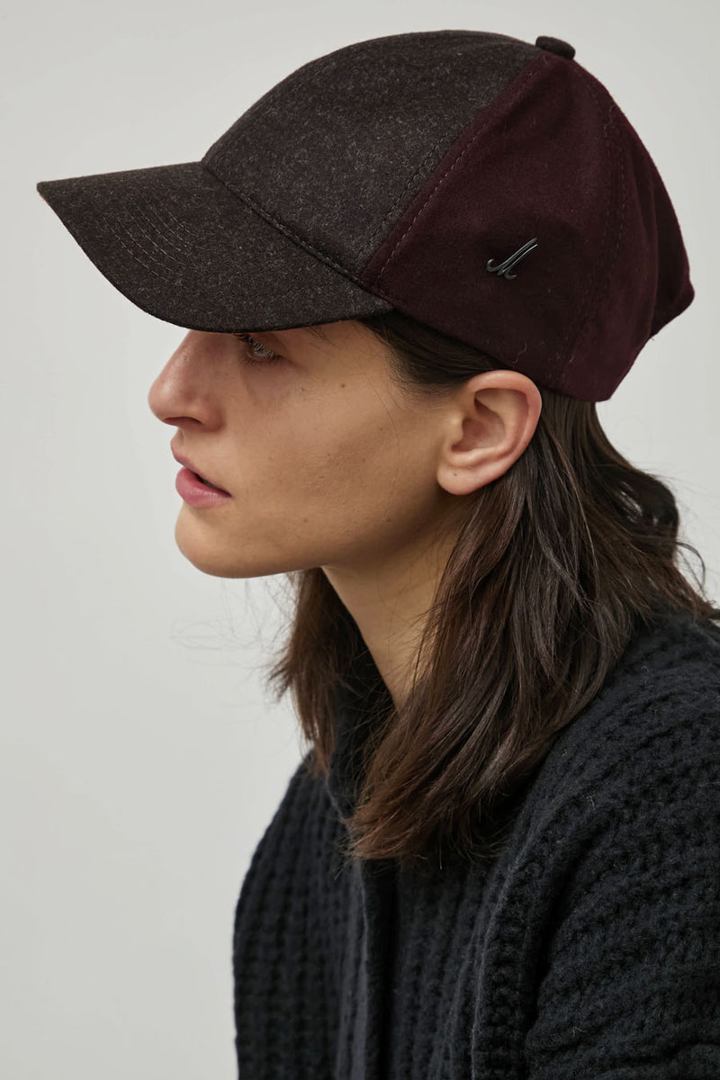 Muhlbauer Base Cap in Dark Brown Aubergine and Orange