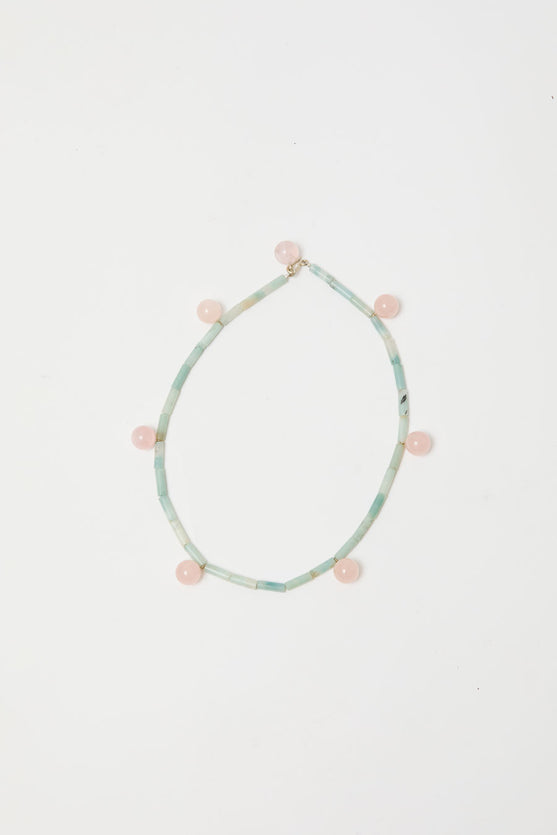 Mussels and Muscles Dew Necklace in Rose Quartz and Amazonite
