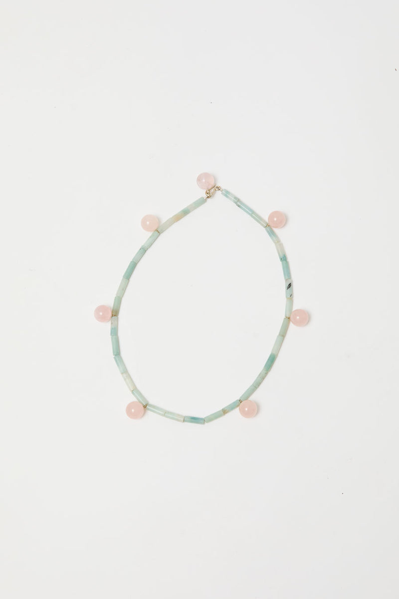Mussels and Muscles Dew Necklace in Rose Quartz and Amazonite