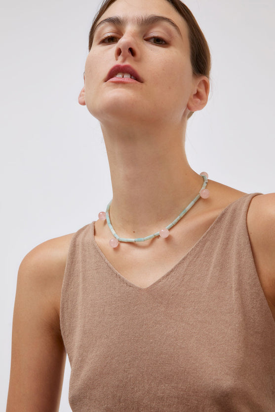 Mussels and Muscles Dew Necklace in Rose Quartz and Amazonite