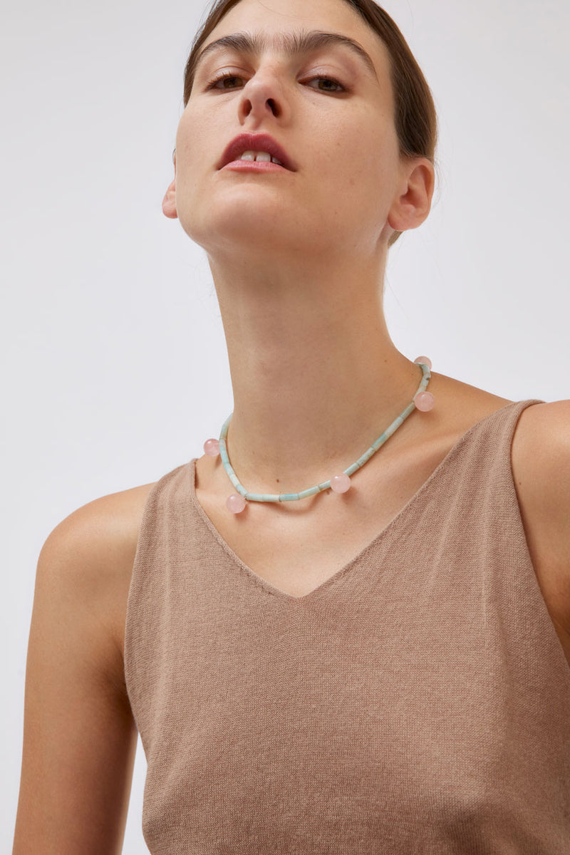 Mussels and Muscles Dew Necklace in Rose Quartz and Amazonite
