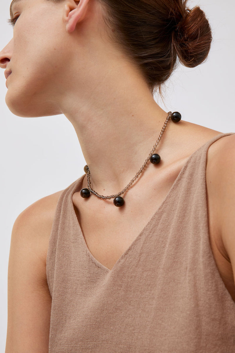 Mussels and Muscles Dew Necklace in Smoky Quartz and Onyx