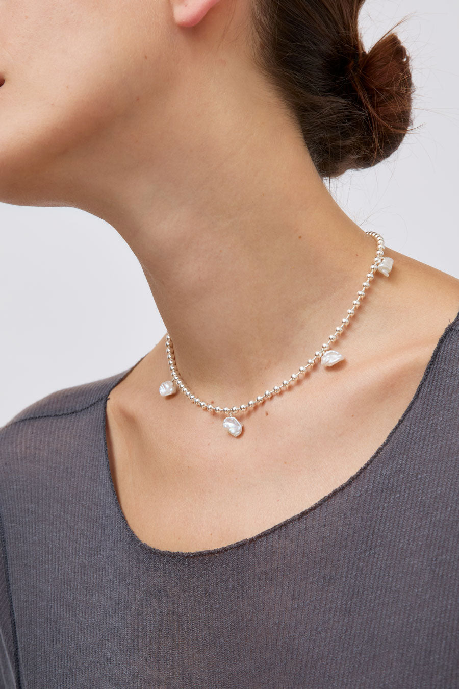 Mussels and Muscles Keshi Pearl Necklace No.6 in Silver and Pearl