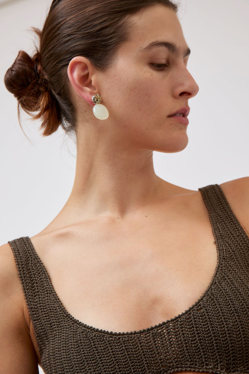 Mussels and Muscles Pebbles Earrings in Jade and Dalmatian