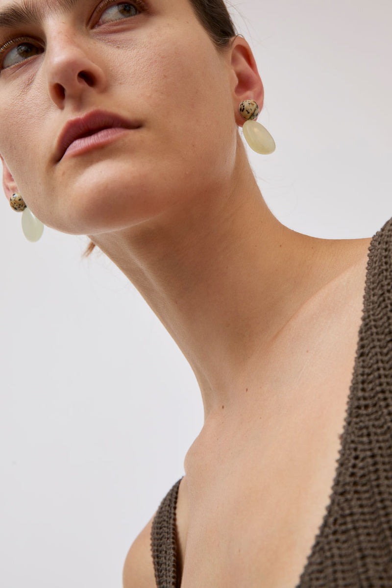 Mussels and Muscles Pebbles Earrings in Jade and Dalmatian