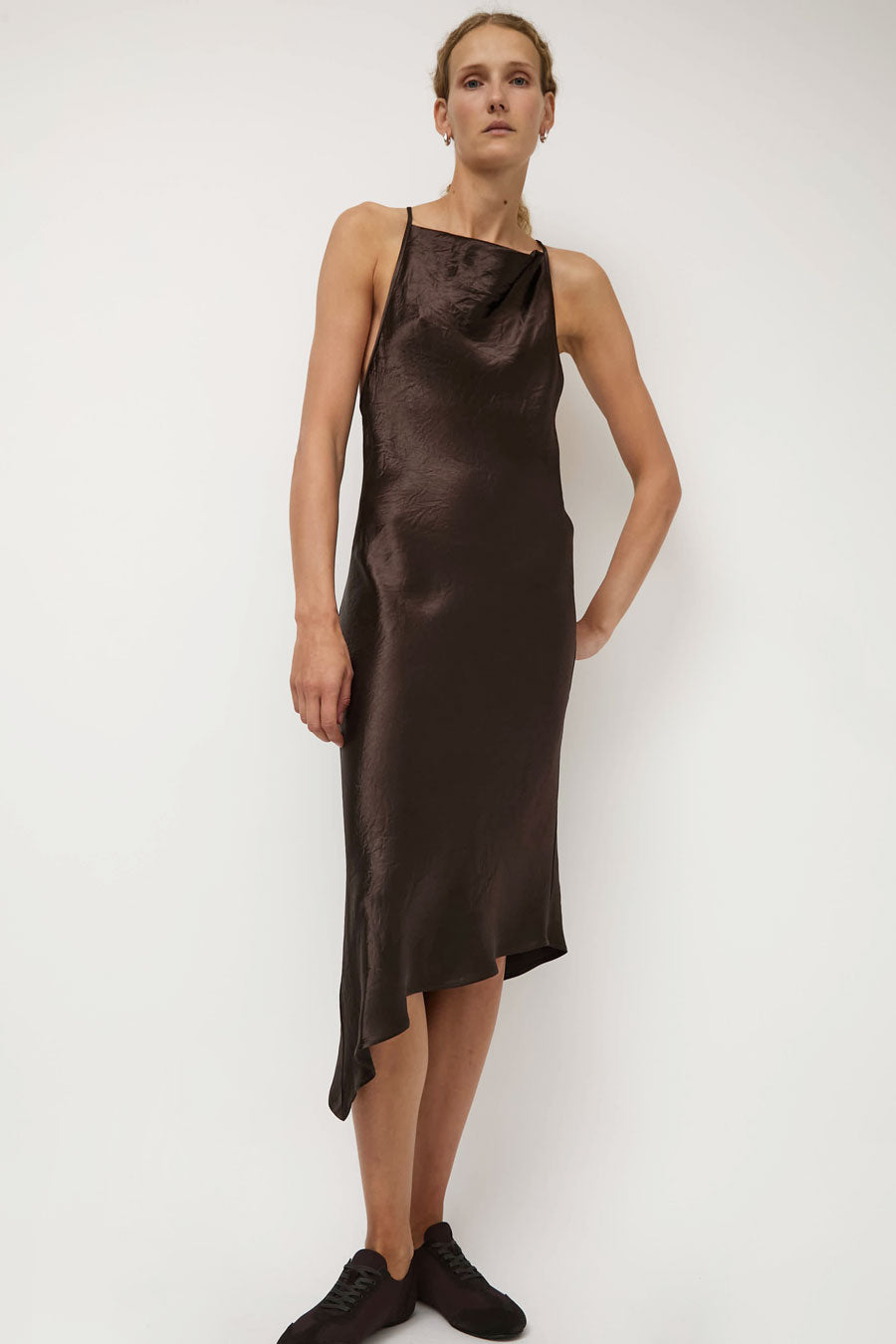 NOMIA Crossback Halter Dress in Brown