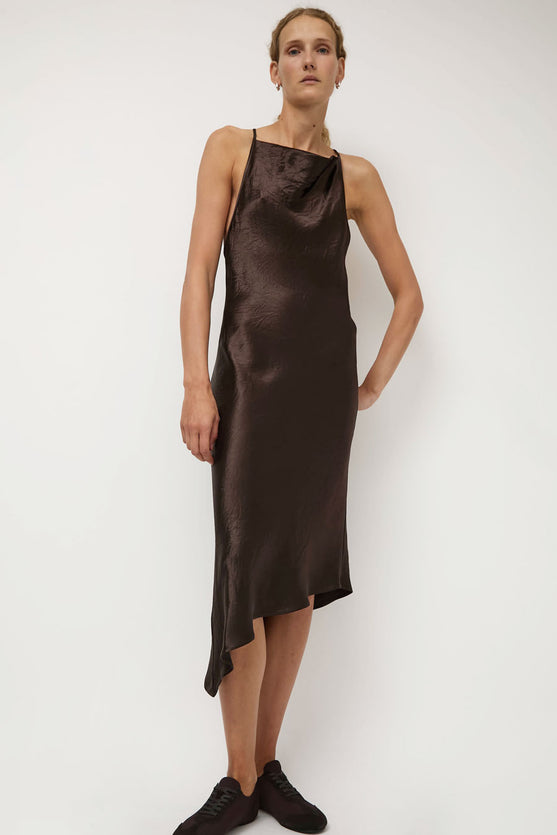 NOMIA Crossback Halter Dress in Brown