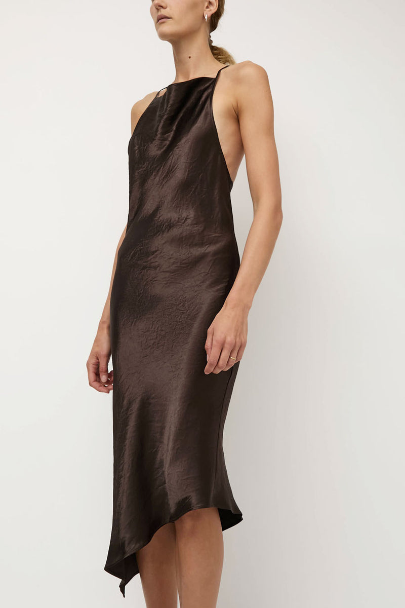 NOMIA Crossback Halter Dress in Brown
