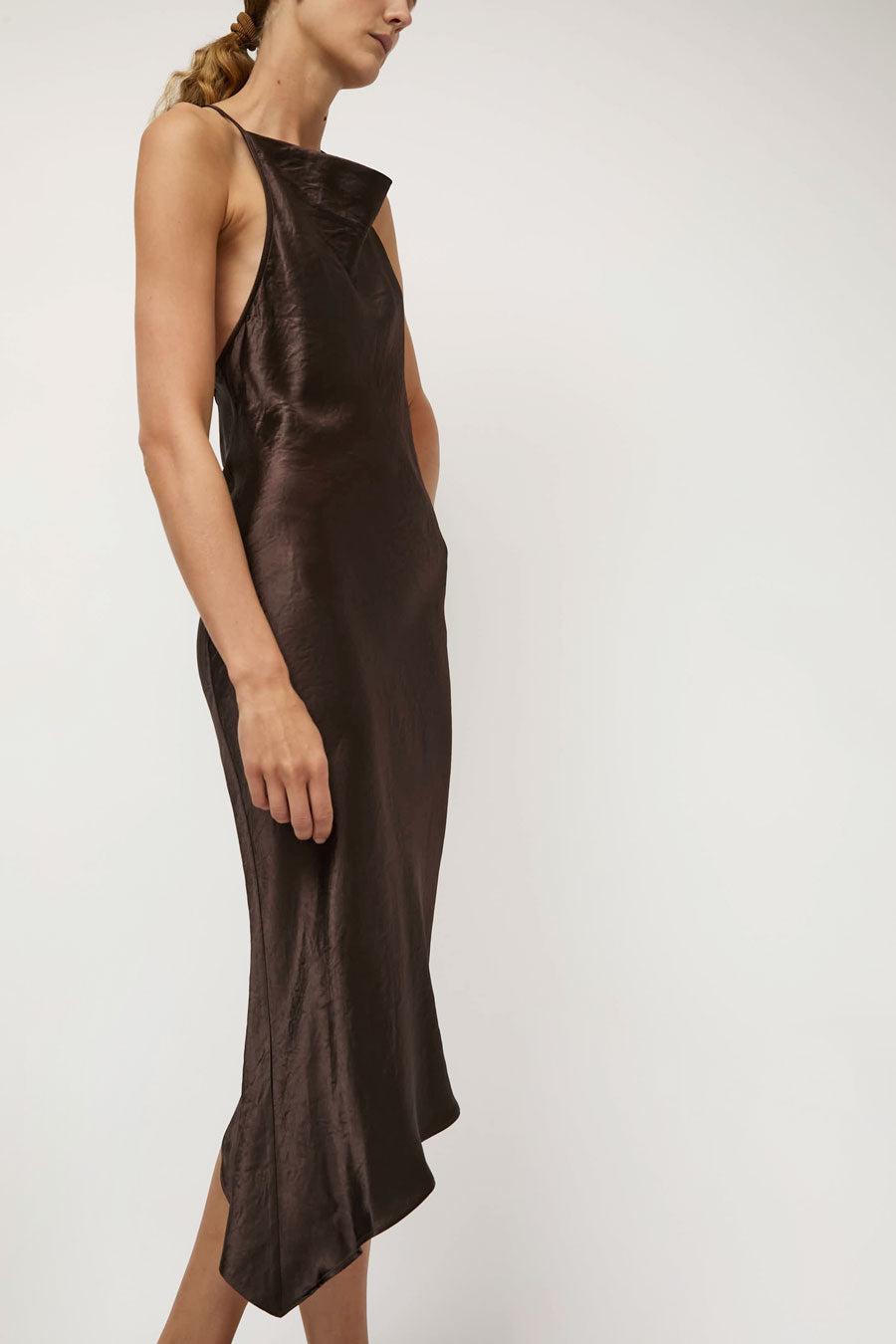 NOMIA Crossback Halter Dress in Brown