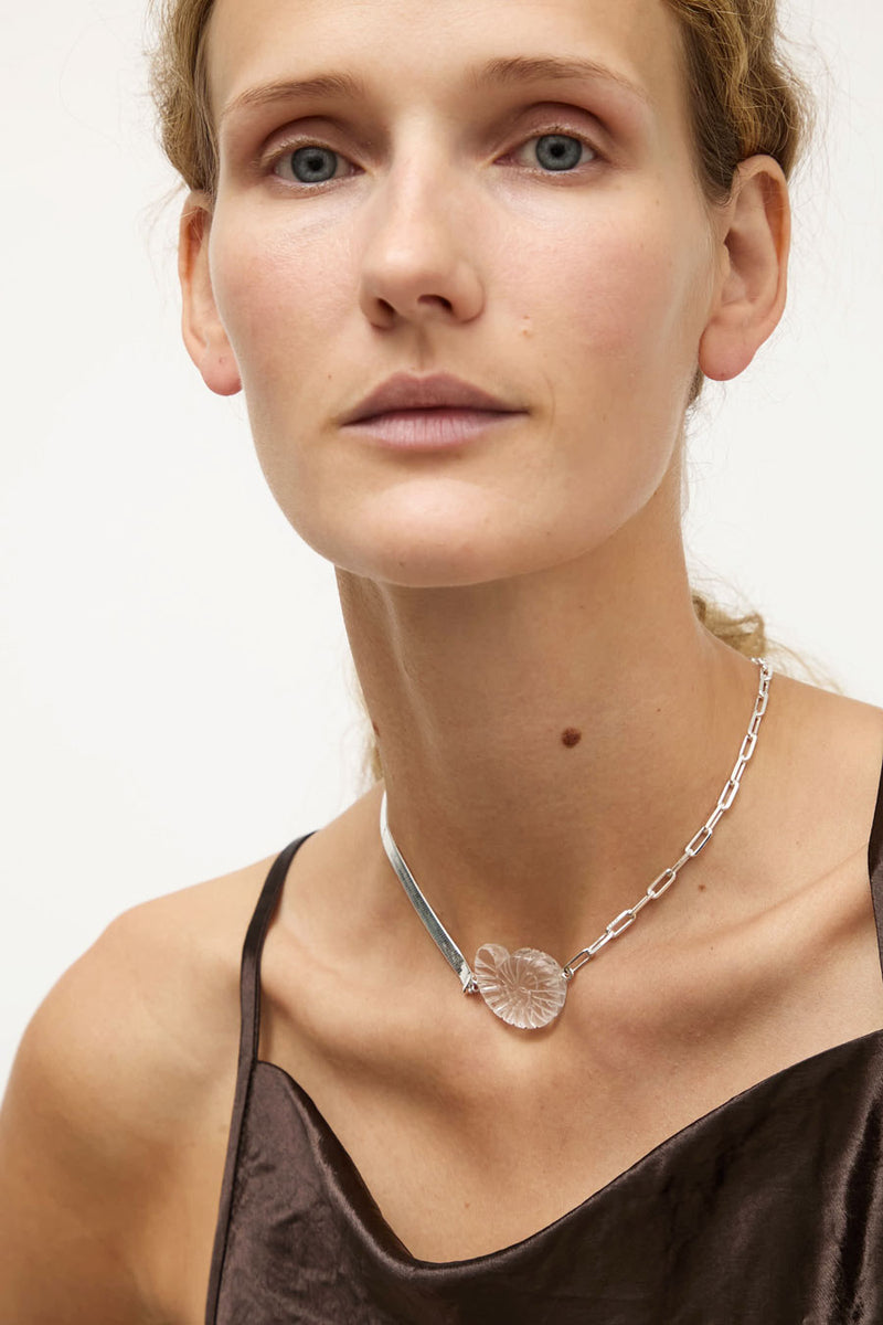 NOMIA Crystal Shell Necklace in Silver and Crystal
