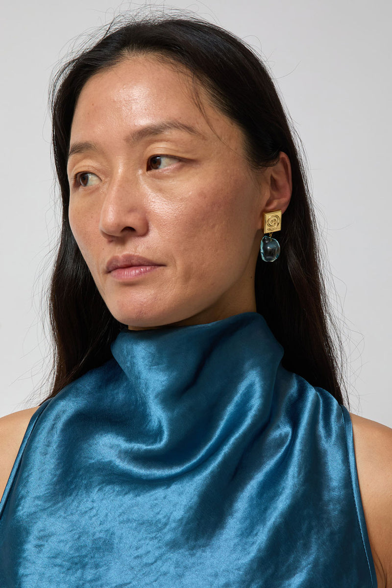 NOMIA Spiral Crystal Drop Earrings in Gold / Blue