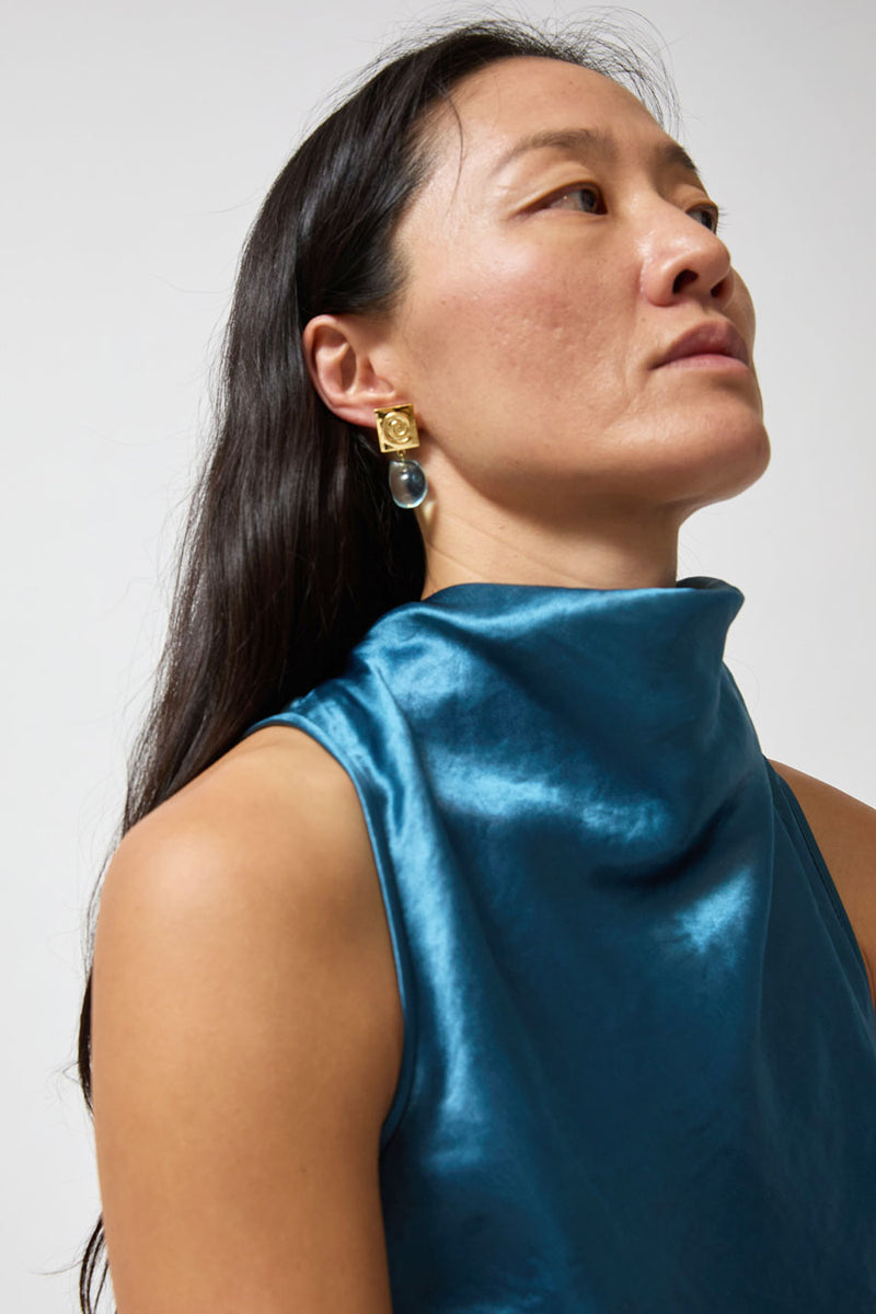 NOMIA Spiral Crystal Drop Earrings in Gold / Blue