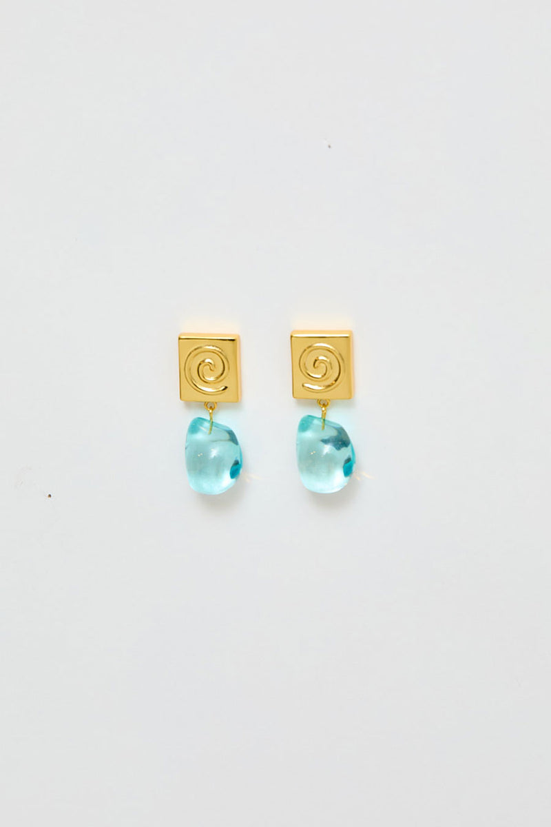 NOMIA Spiral Crystal Drop Earrings in Gold / Blue