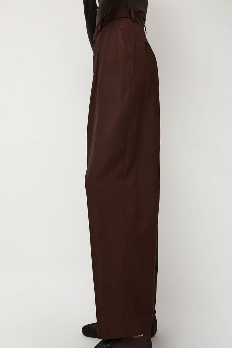 NOMIA Wide Leg Pleated Trouser in Carob