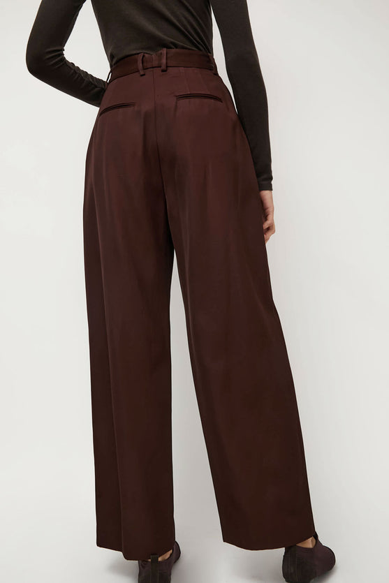 NOMIA Wide Leg Pleated Trouser in Carob