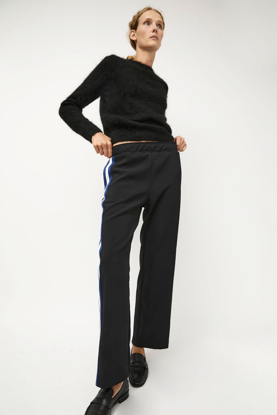 NOMIA Woven Stripe Track Pant in Black