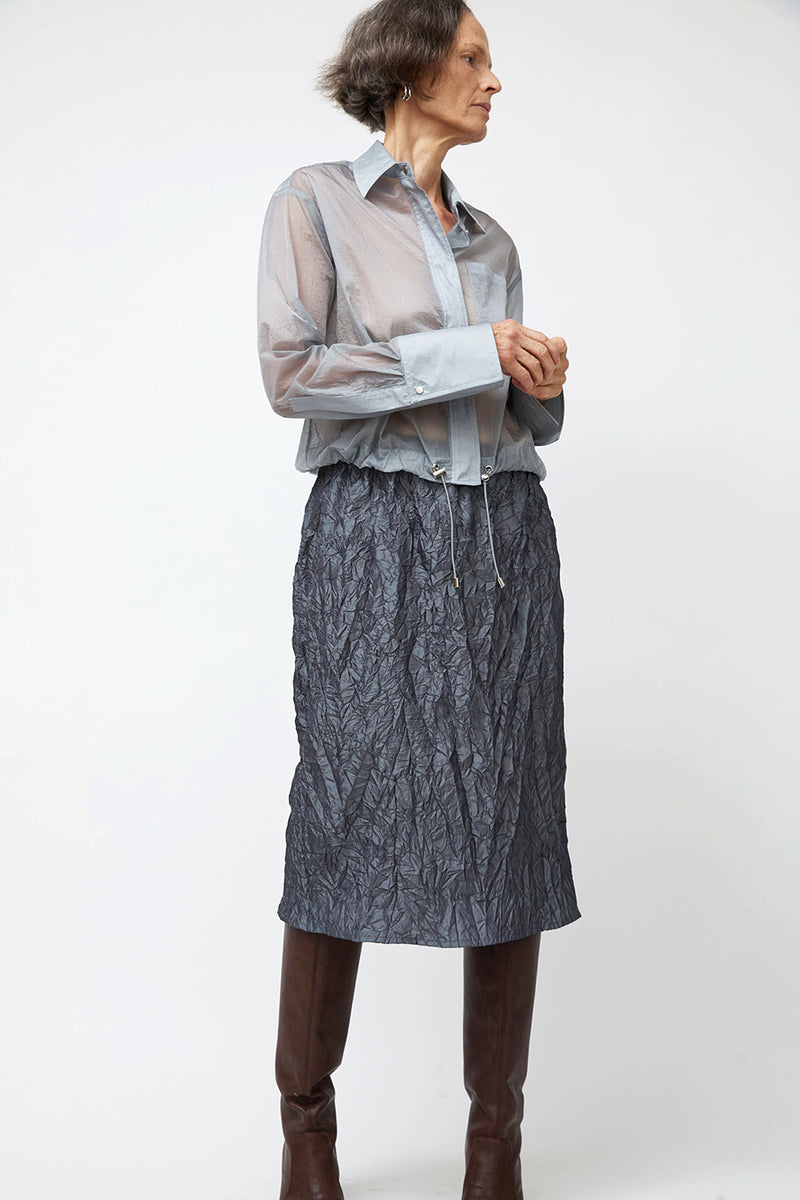 NOMIA Sheer Nylon Cropped Button Down in Mist