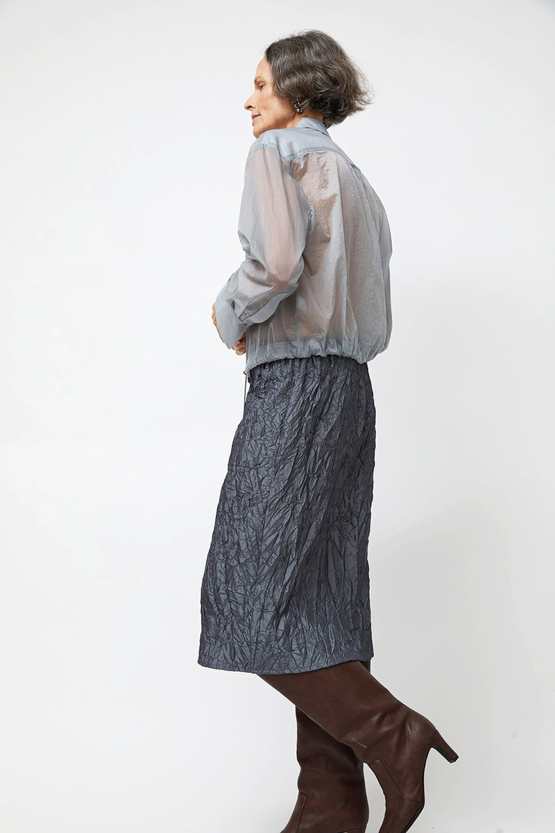 NOMIA Sheer Nylon Cropped Button Down in Mist