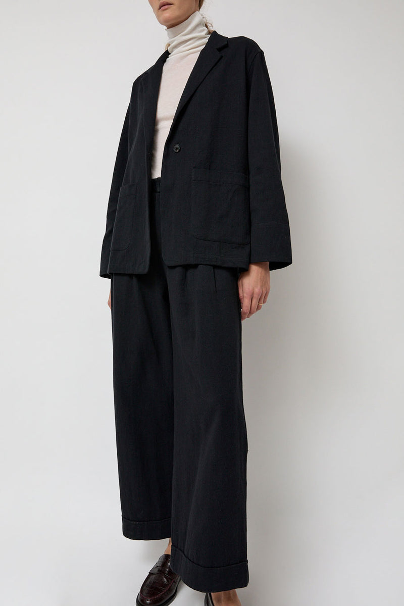 NYMANE Drapey Blazer in Black Warp and Indigo Weft