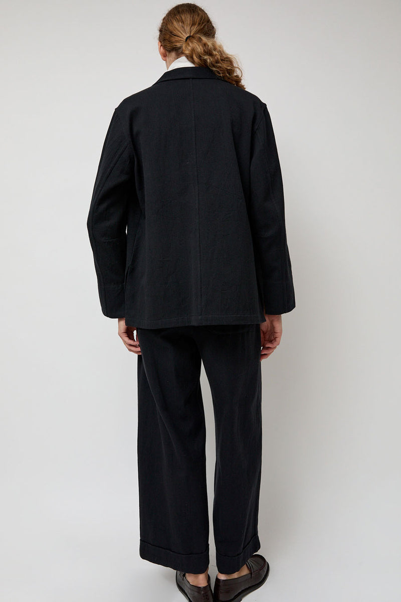 NYMANE Drapey Blazer in Black Warp and Indigo Weft