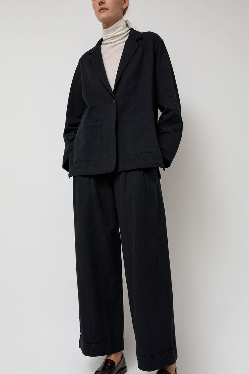 NYMANE Drapey Blazer in Black Warp and Indigo Weft