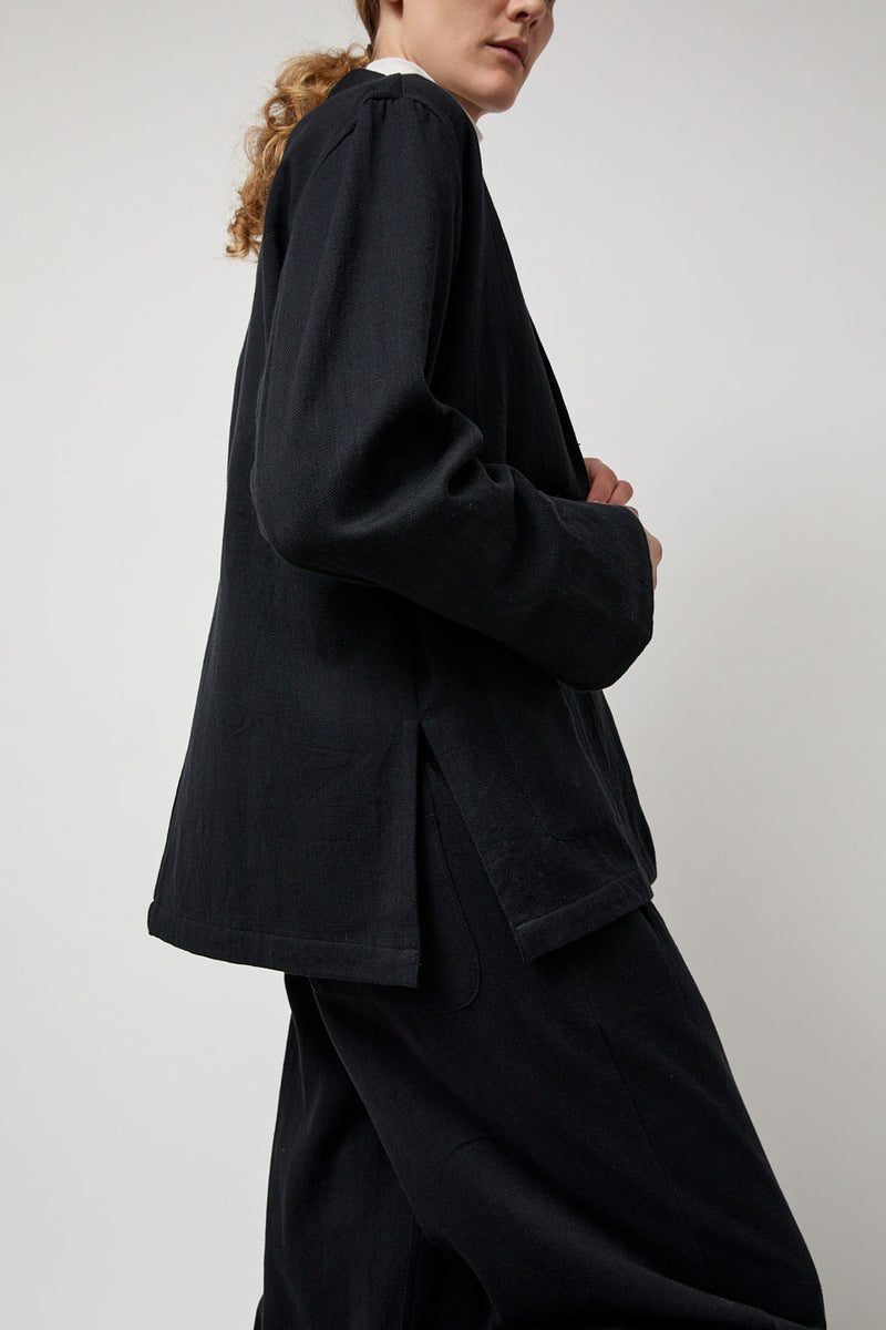 NYMANE Drapey Blazer in Black Warp and Indigo Weft