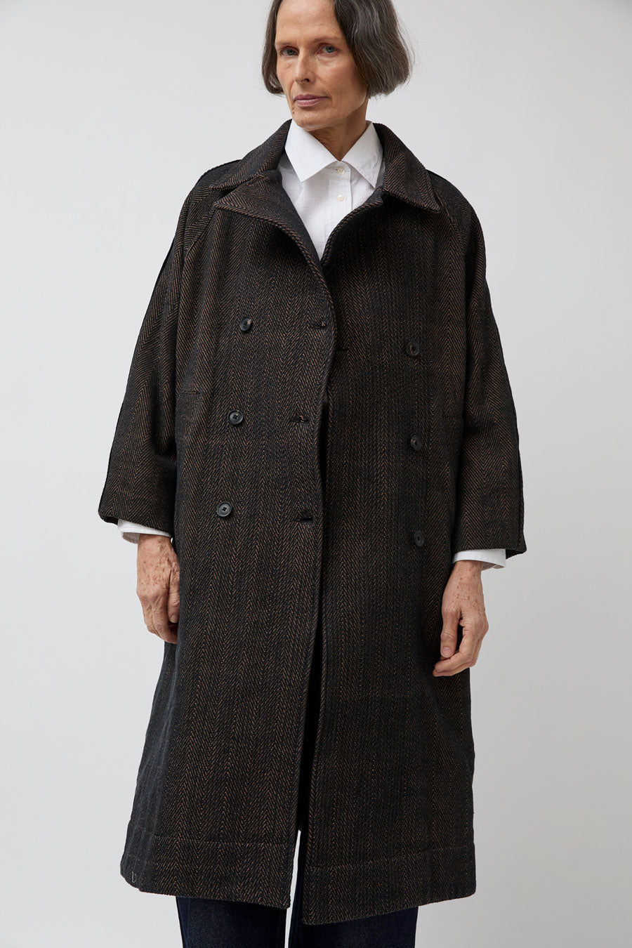 NYMANE Vasa Coat in Handwoven Herringbone