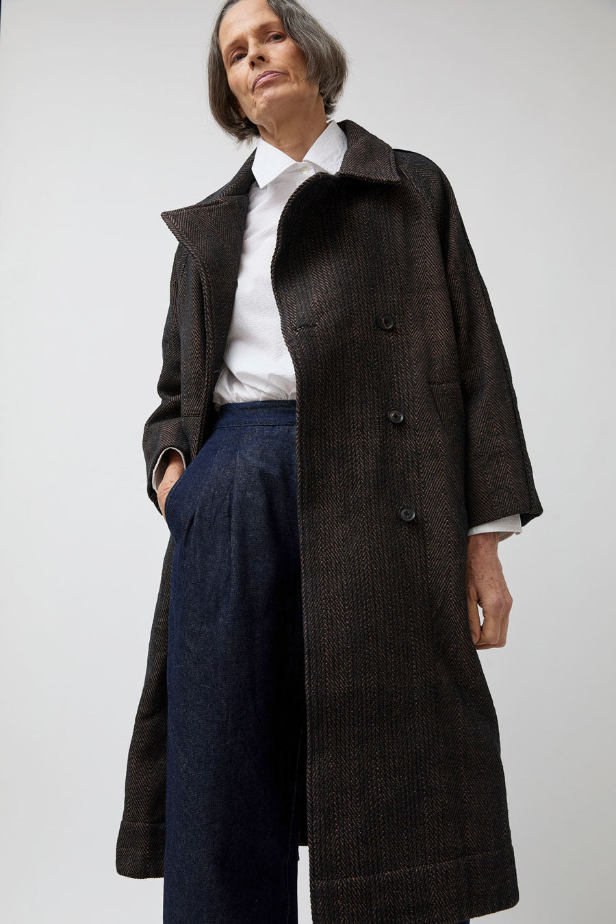 NYMANE Vasa Coat in Handwoven Herringbone