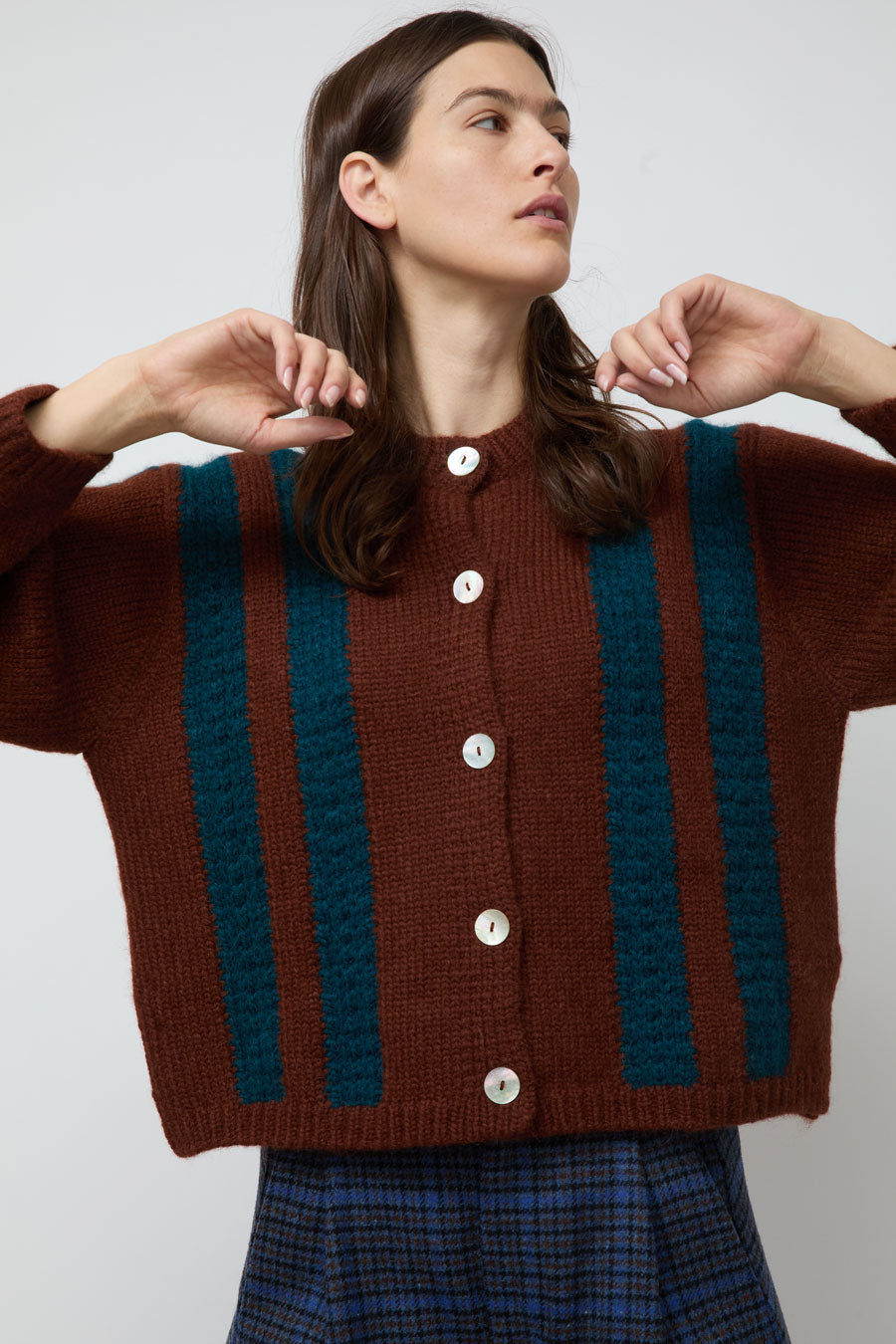 Nikki Chasin Sheba Striped Cardigan in Hickory and Ocean