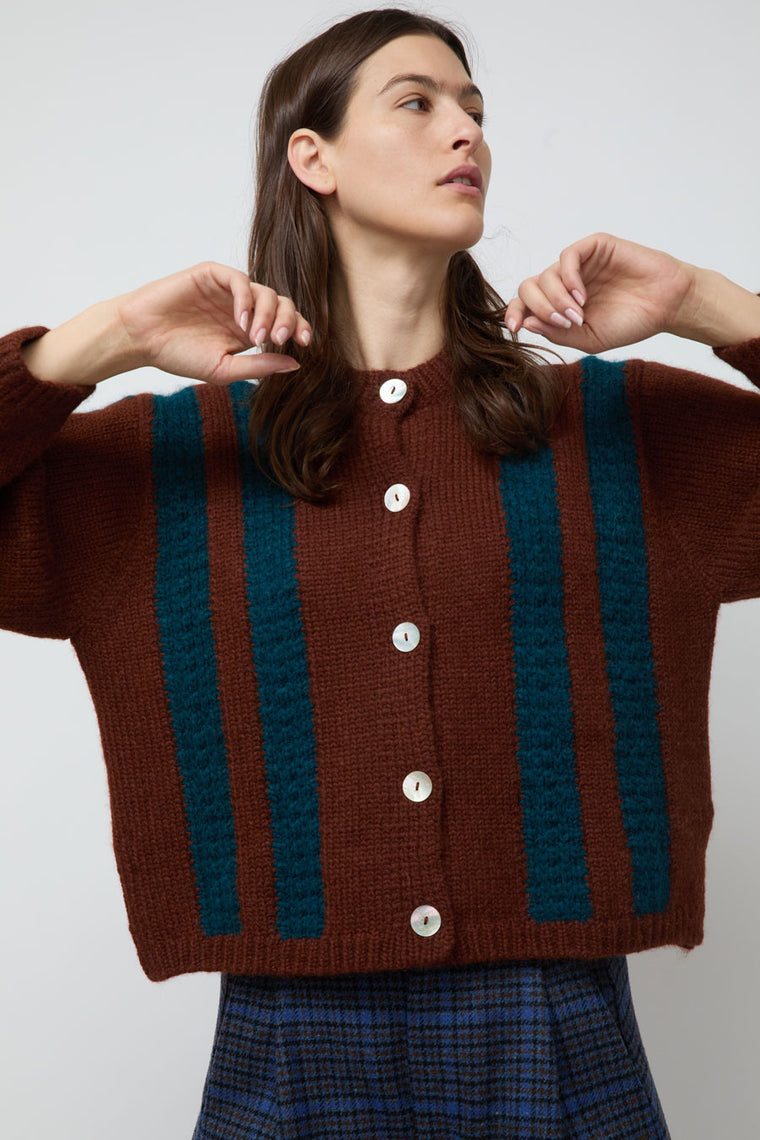 Nikki Chasin Sheba Striped Cardigan in Hickory and Ocean