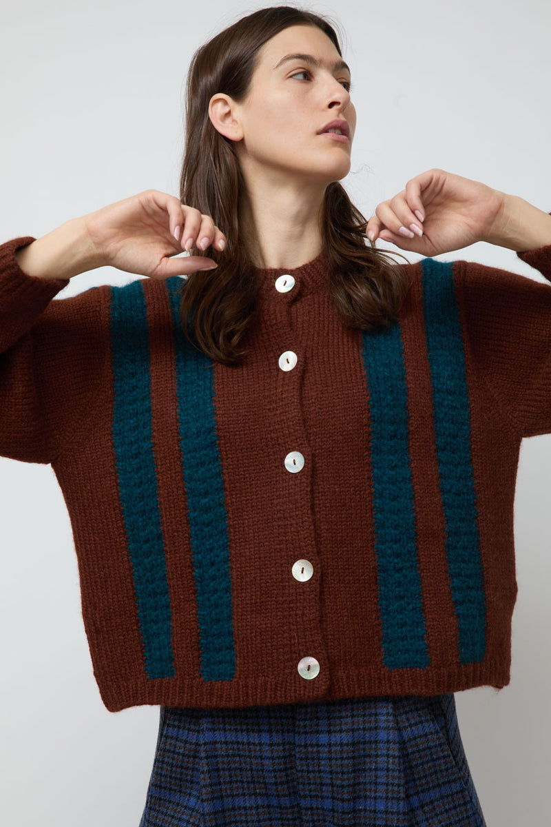 Nikki Chasin Sheba Striped Cardigan in Hickory and Ocean