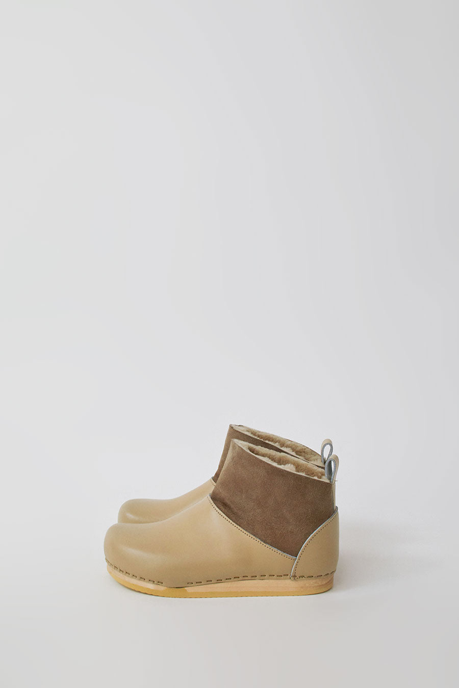 No.6 Low Shearling Clog Boot on Flat Bendable Base in Clay