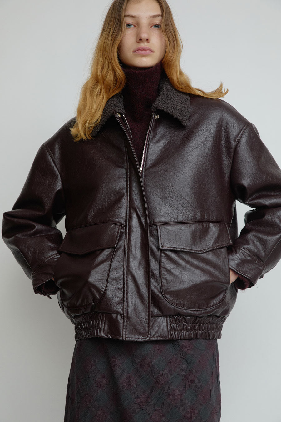 No.6 Connor Jacket in Bordeaux Sherpa