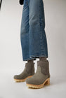 No.6 5" Pull On Shearling Clog Boot on Mid Tread in Smoke Suede on White BaseNo.6 5" Pull On Shearling Clog Boot on Mid Tread in Smoke Suede on White Base