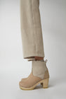 No.6 5" Pull On Shearling Clog Boot on High Heel in Bone Suede