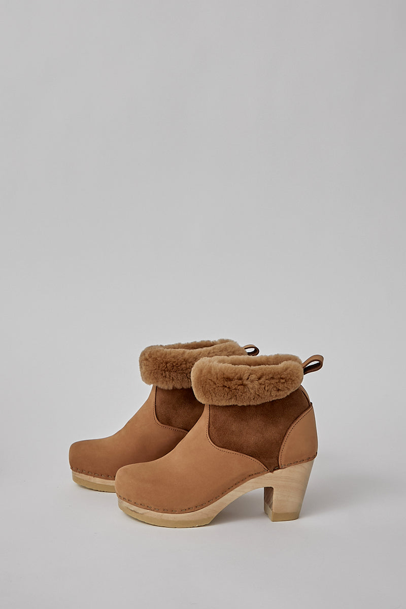 No.6 5 Pull on Shearling Clog Boot on High Heel in Copper No.6 Store