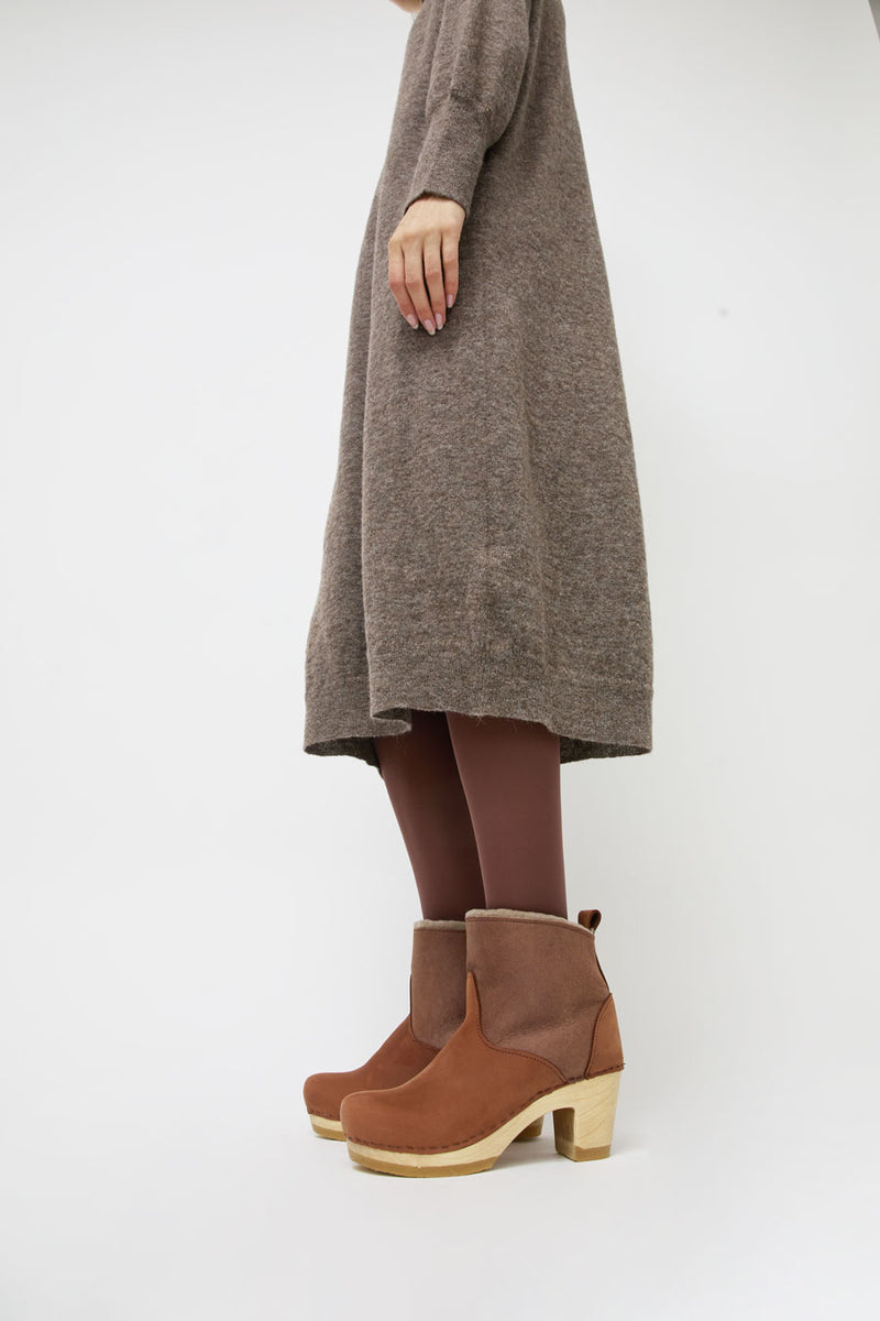 No.6 5" Pull on Shearling Clog Boot on High Heel in Russet
